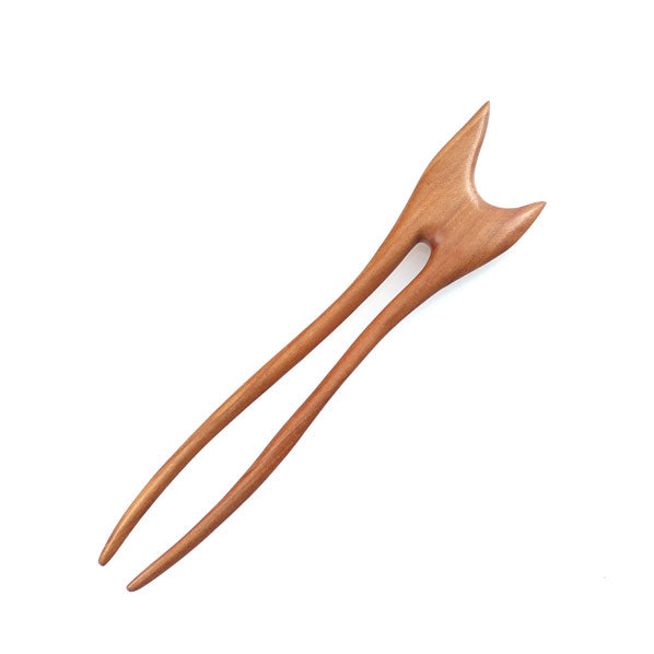 CrystalMood Handmade Carved 2-Prong Wood Hair Stick Fin Peachwood