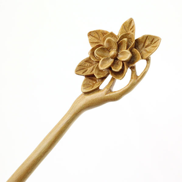 CrystalMood Handmade Carved Wood Hair Stick Lignum-Vitae Magnolia