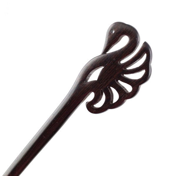 CrystalMood Handmade Carved Wood Hair Stick Swan Ebony