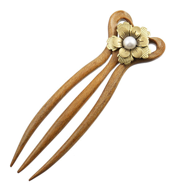 CrystalMood Handmade Carved 3-Prong Wood Hair Stick Fork Vase Lignum-Vitae