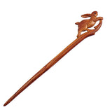 Crystalmood Handmade Carved Rosewood Hair Stick Hopping Rabbit