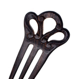 Crystalmood Handmade Carved Wood 3-Prong Hair Stick Fork Ribbon Ebony