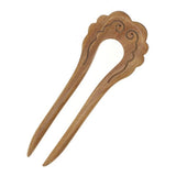 CrystalMood Carved Lignum-Vitae Wood 2-Prong Flat Back Hair Stick Fork Cloud
