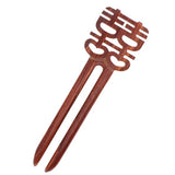 CrystalMood Carved Rosewood 2-Prong Double Happiness Hair Stick Fork