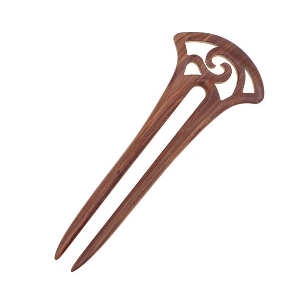 CrystalMood Carved Rosewood 2-Prong Hair Stick Fork Fan