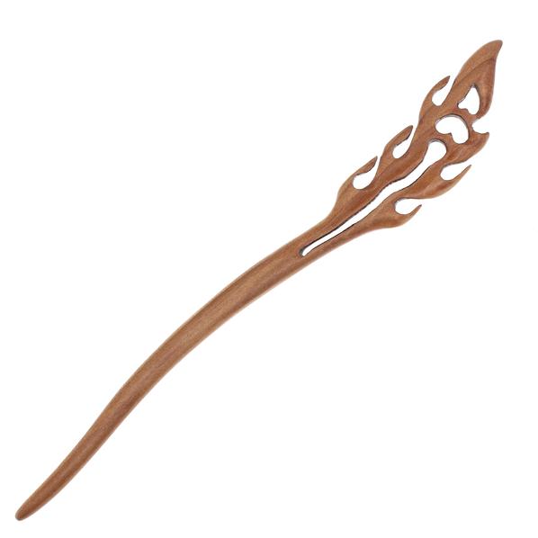 CrystalMood Carved Peachwood Hair Stick Flame