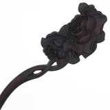 CrystalMood Carved Ebony Wood Flat-Back Eden Rose Hair Stick