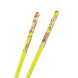 Painted Yellow Bamboo Chopsticks Hair Stick with Swirl Pattern [Pair]
