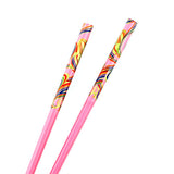 Painted Pink Bamboo Chopsticks Hair Stick w/ Swirl Pattern 7" [Pair]