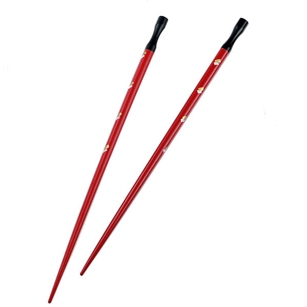 Red & Black Wood Chopstick Hair Sticks with Pattern [Pair]