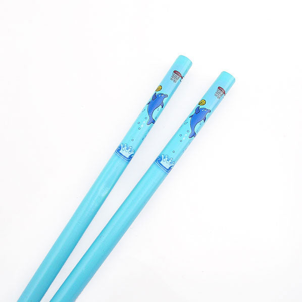 Painted Bamboo Chopsticks Hair Stick Dolphin Grass Green 7" [Pair]
