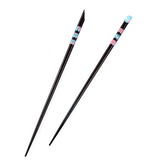 Ironwood Chopstick Hairsticks with Nail Style Tip & Raised Pattern Blue [Pair]