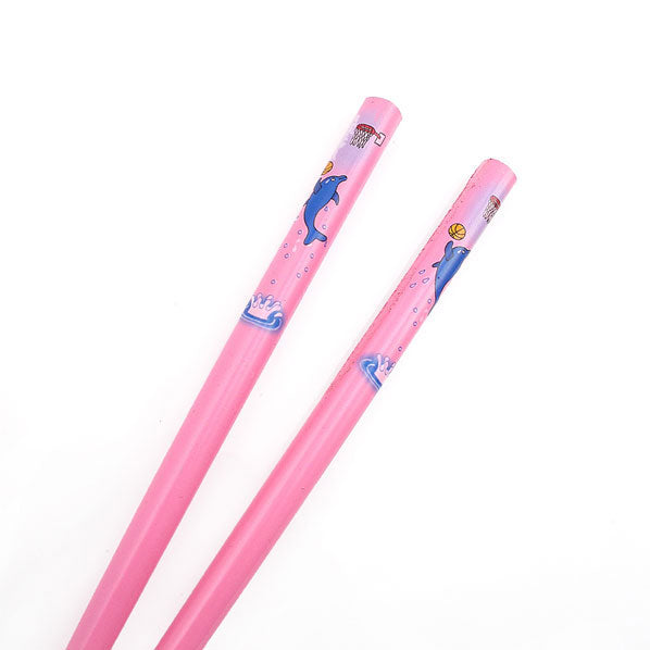 Painted Bamboo Chopsticks Hair Stick Dolphin Pink 7" [Pair]