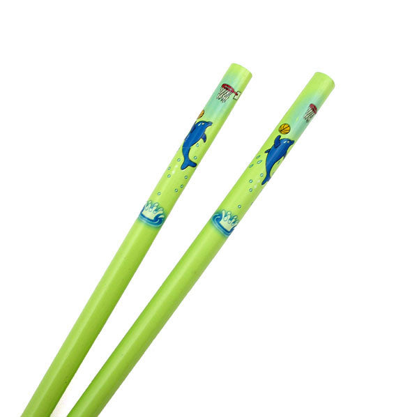 Painted Bamboo Chopsticks Hair Stick Dolphin Green 7" [Pair]