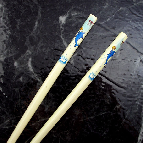 Painted Bamboo Chopsticks Hair Stick Dolphin Blue 7" [Pair]