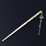 Painted Wood Hair Stick with Tassel 7" Light Blue