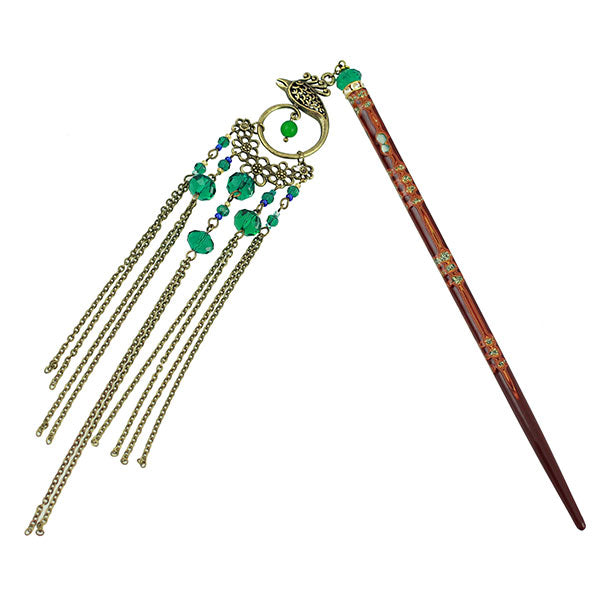 Crystalmood Shell Lacquered Ironwood Hairstick Crystal & Phoenix Tassels